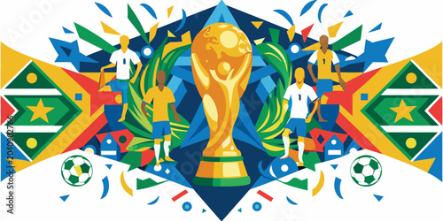 soccer trophy illustration colorful football players ball