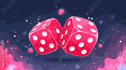 Good luck, Rolling a lucky number on dice in a flat illustration style for games and luck.