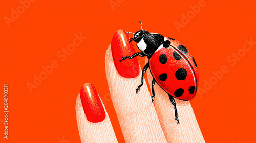 Good luck, Ladybug perched on hand symbolizing good luck in flat vector illustration.