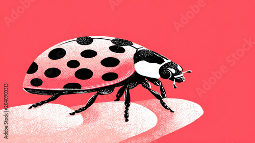 Good luck, A flat illustration of a ladybug resting on a hand symbolizing good luck.