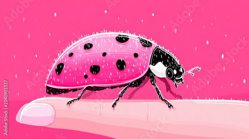 Good luck, Spotting a ladybug on your hand symbolizing good luck with flat illustration style.