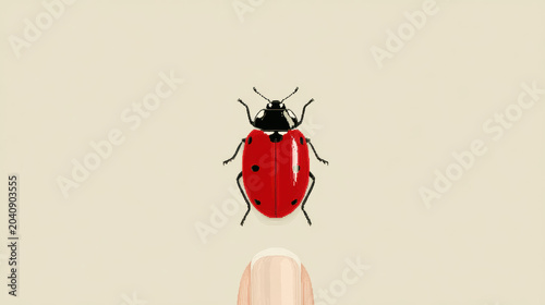 Good luck, A flat illustration of a ladybug resting on a hand symbolizing good luck.
