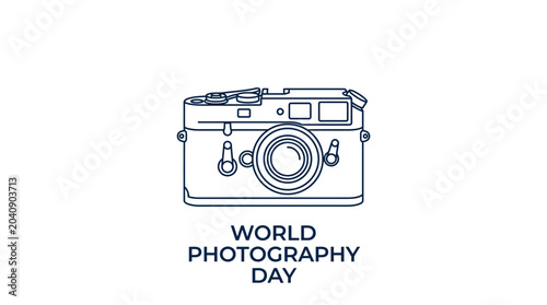 Bild auf Leinwand Minimalist outline illustration of a vintage rangefinder camera for World Photography Day