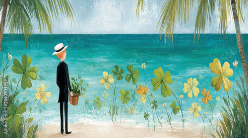 Good luck, Traveler discovering fortune abroad in a flat illustration style.