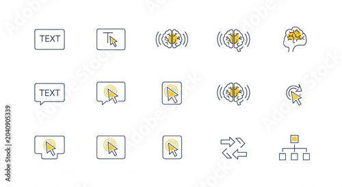 User Interface and Interaction Line Icons Set with Brain and Text Elements