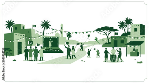 People Celebrating Traditional Festival in Village Square.