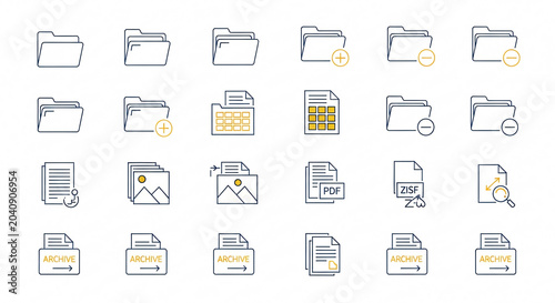 Minimalist Line Art Icons for Document and Folder Management