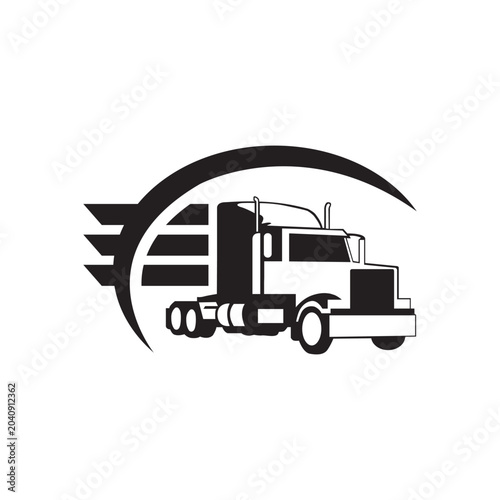 A minimalist, elegant, and sturdy-looking silhouette of a cargo truck. This symbol is suitable for use in logo designs or other design additions to create a modern look.