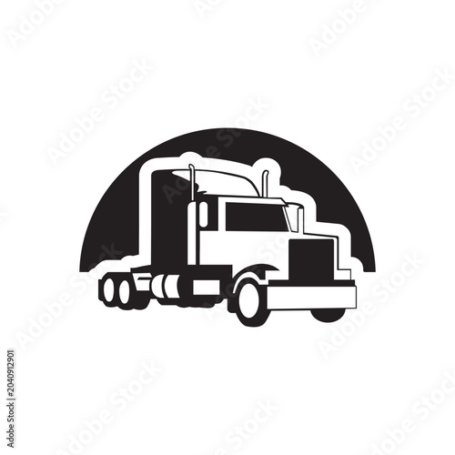 A minimalist, elegant, and sturdy-looking silhouette of a cargo truck. This symbol is suitable for use in logo designs or other design additions to create a modern look.