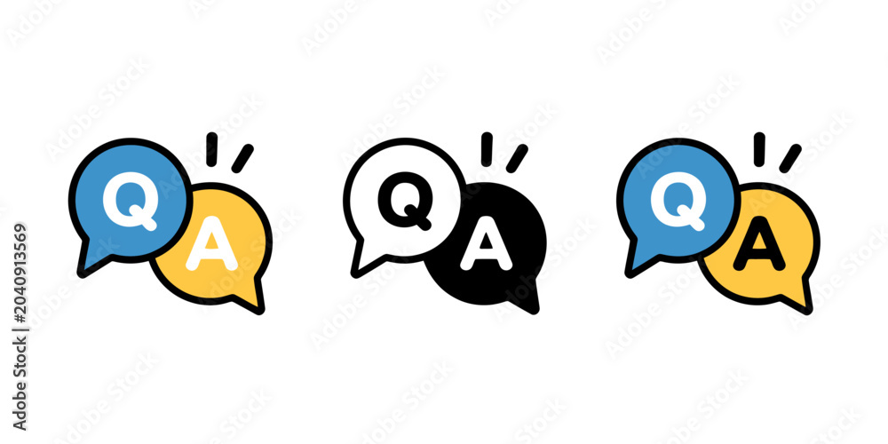 Fototapeta premium Q and A speech bubbles in different colors for questions and answers communication symbols