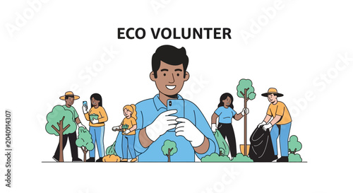Bild auf Leinwand Eco Volunteer Team Cleaning Park, Community Environmental Protection