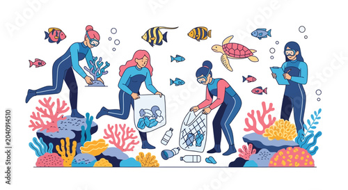 Canvastavla Ocean Conservation: Divers Cleaning Underwater Coral Reefs of Plastic Pollution
