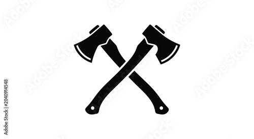 Bild auf Leinwand crossed axes silhouette on white background axe black tool weapon logging forest