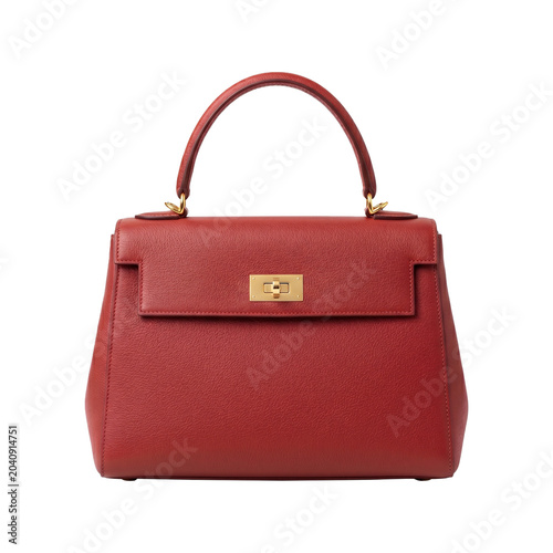 Elegant Red Leather Handbag PNG, Luxury Women Luxury Purse Isolated on Transparent Background
