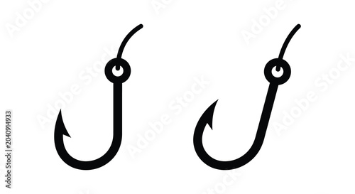 Photos two fishing hooks in black silhouette hook outline vector graphic design simple