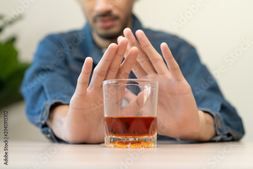Stop alcohol concept. Person refuse to drink alcohol.
