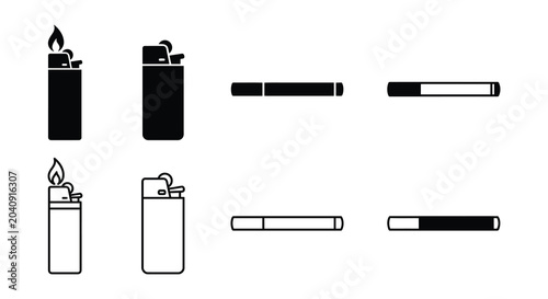 Foto lighter and cigarette icons in silhouette style smoking tobacco icon black white