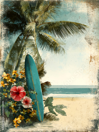 Vintage California Surf Travel Poster – AI Generative