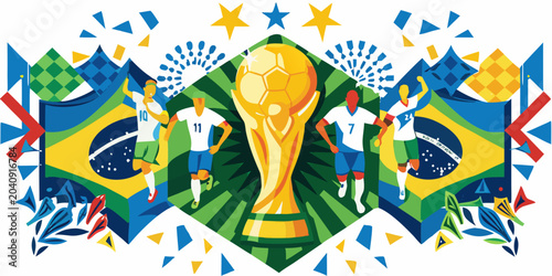 soccer trophy illustration colorful football players sports