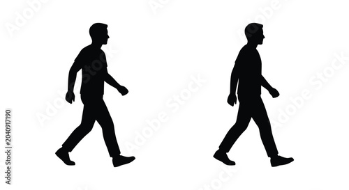 Quadro su tela two walking men silhouettes on white background silhouette human figure motion s