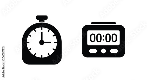 Canvas-taulu analog clock and digital timer silhouette timekeeping measurement black white co