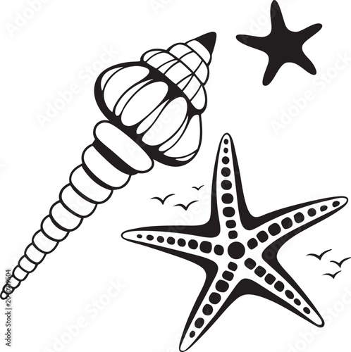 Starfish with Sea Black Vector Design