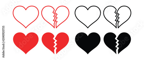 Cuadro en lienzo Heart and Broken Heart Icon Set – Love, Heartbreak & Emotion Vector Collection