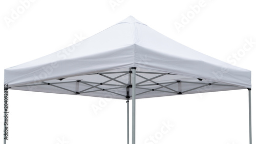 White pop up canopy tent frame and fabric on white background