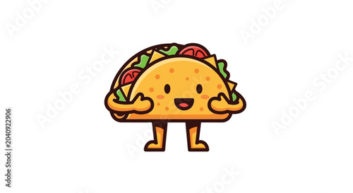 Cute cartoon taco character flexing on white background