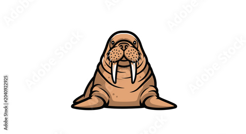 Cute cartoon walrus mascot with long white tusks