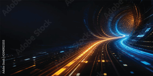 Night city highway traffic with glowing lights and motion blur