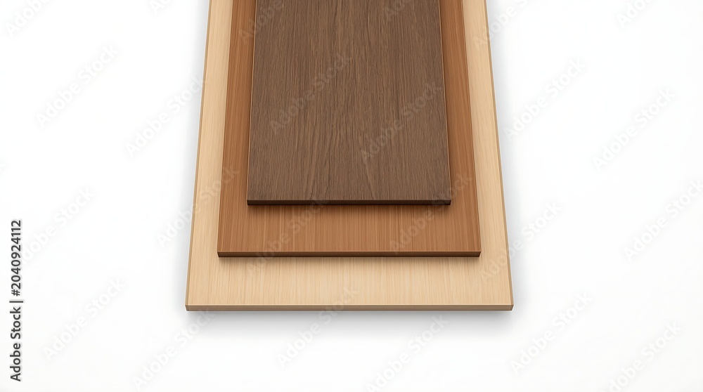 Fototapeta premium Wooden planks of varying shades stacked on top of each other against a white background.