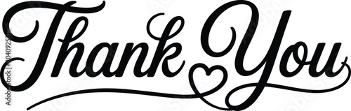 Tableau sur toile Elegant black calligraphy 'thank you' with heart flourish isolated on transparen