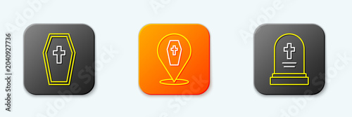 Set line Coffin with cross, and Grave tombstone icon. Vector