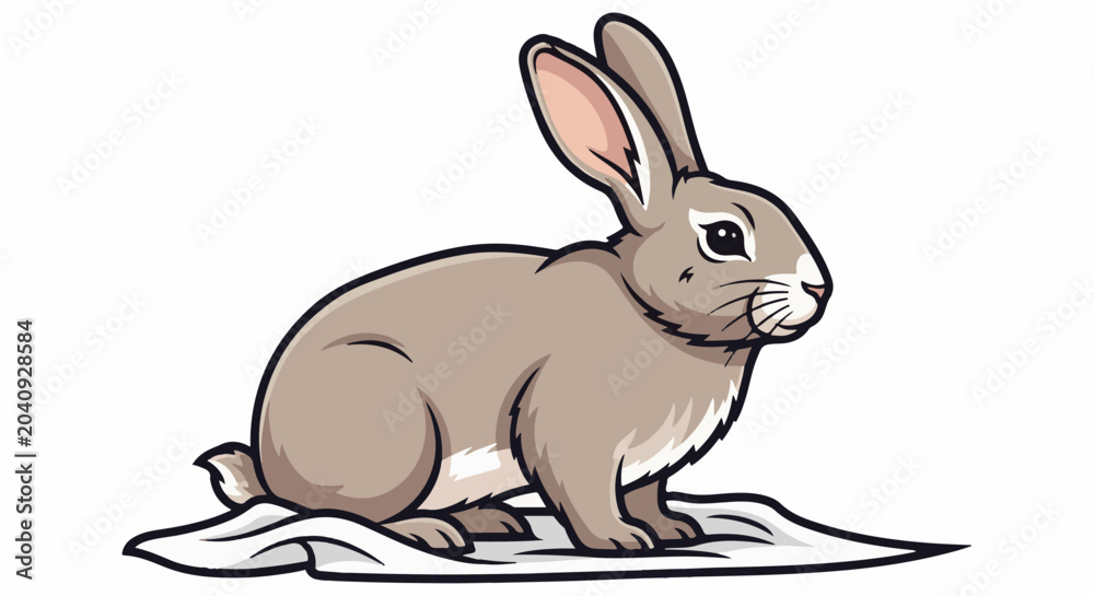 Fototapeta premium A cartoon illustration of a brown bunny sitting on a white sheet