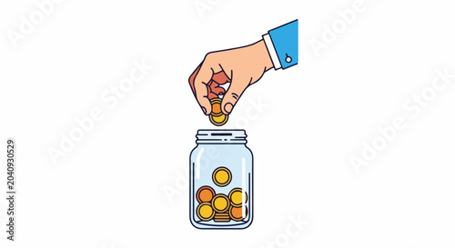 Hand dropping coins into glass jar