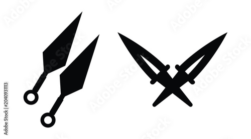 Bild auf Leinwand Kunai Knife Icon Set – Ninja Throwing Weapon, Japanese Martial Arts Vector Colle