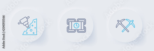 Konstfotografi Set line Pickaxe, Dynamite and Construction jackhammer icon