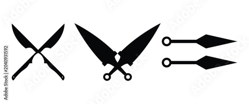 Foto Kunai Knife Icon Set – Ninja Throwing Weapon, Japanese Martial Arts Vector Colle