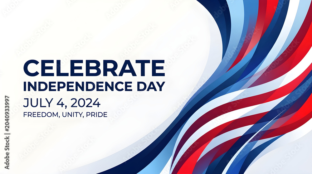 Obraz premium Celebrate US Independence Day July 4th 2024 with Abstract Red White and Blue Wavy Background