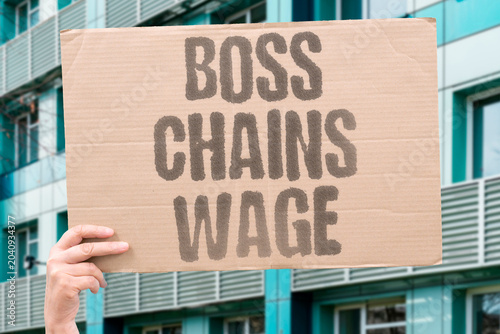 Foto "Boss chains wage" Employer ties pay to obedience