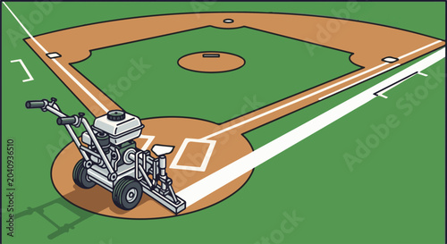 Baseball field lines being marked by a striper