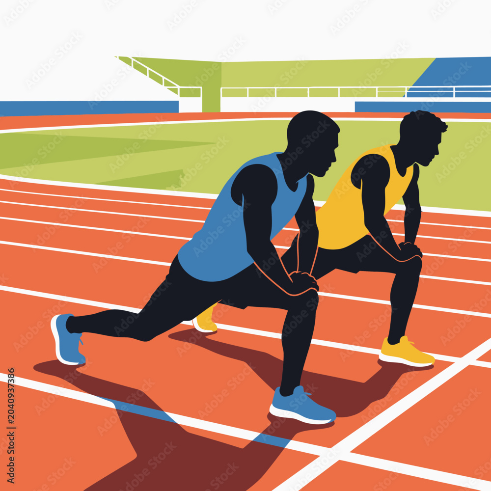 Fototapeta premium Athletes stretching on a running track.
