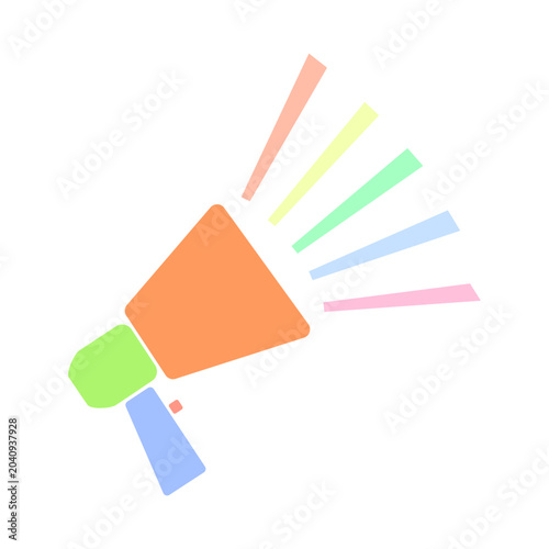 Multicolored cartoon megaphone. Freehand drawing. Doodle. Hand Drawn. Outline.