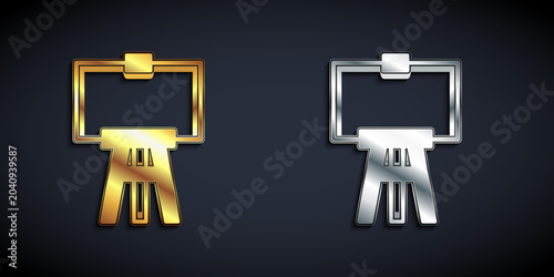 Obraz na płótnie Gold and silver Wood easel or painting art boards icon isolated on black background