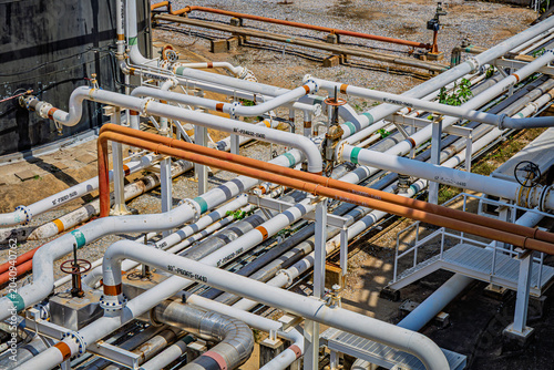 Pipe line oil tank and gas valves at gas plant pressure safety valve