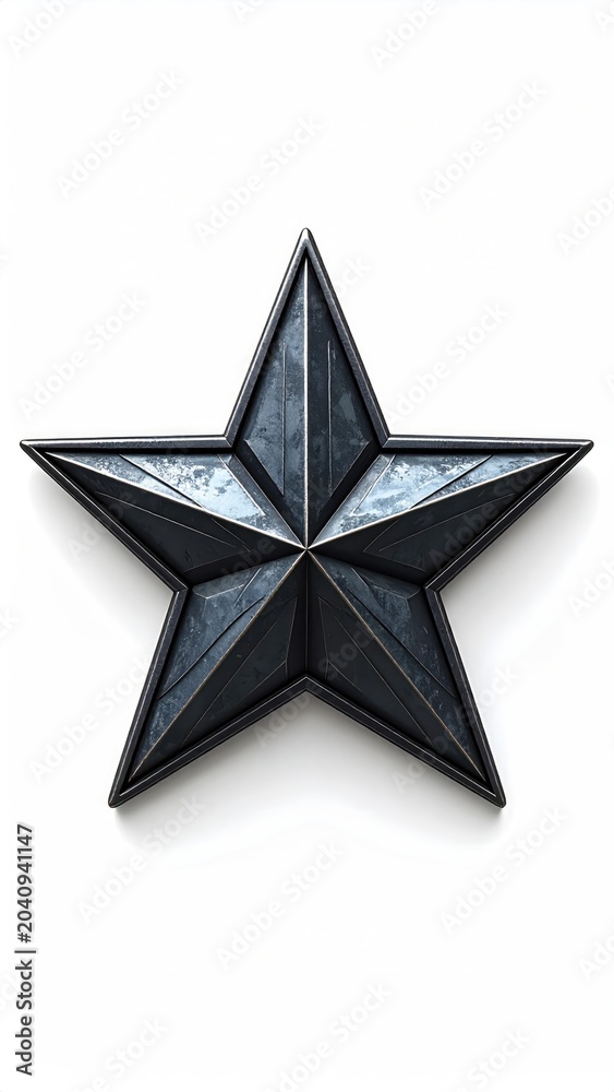 Obraz premium Metallic five-pointed star with textured surface, casting shadow