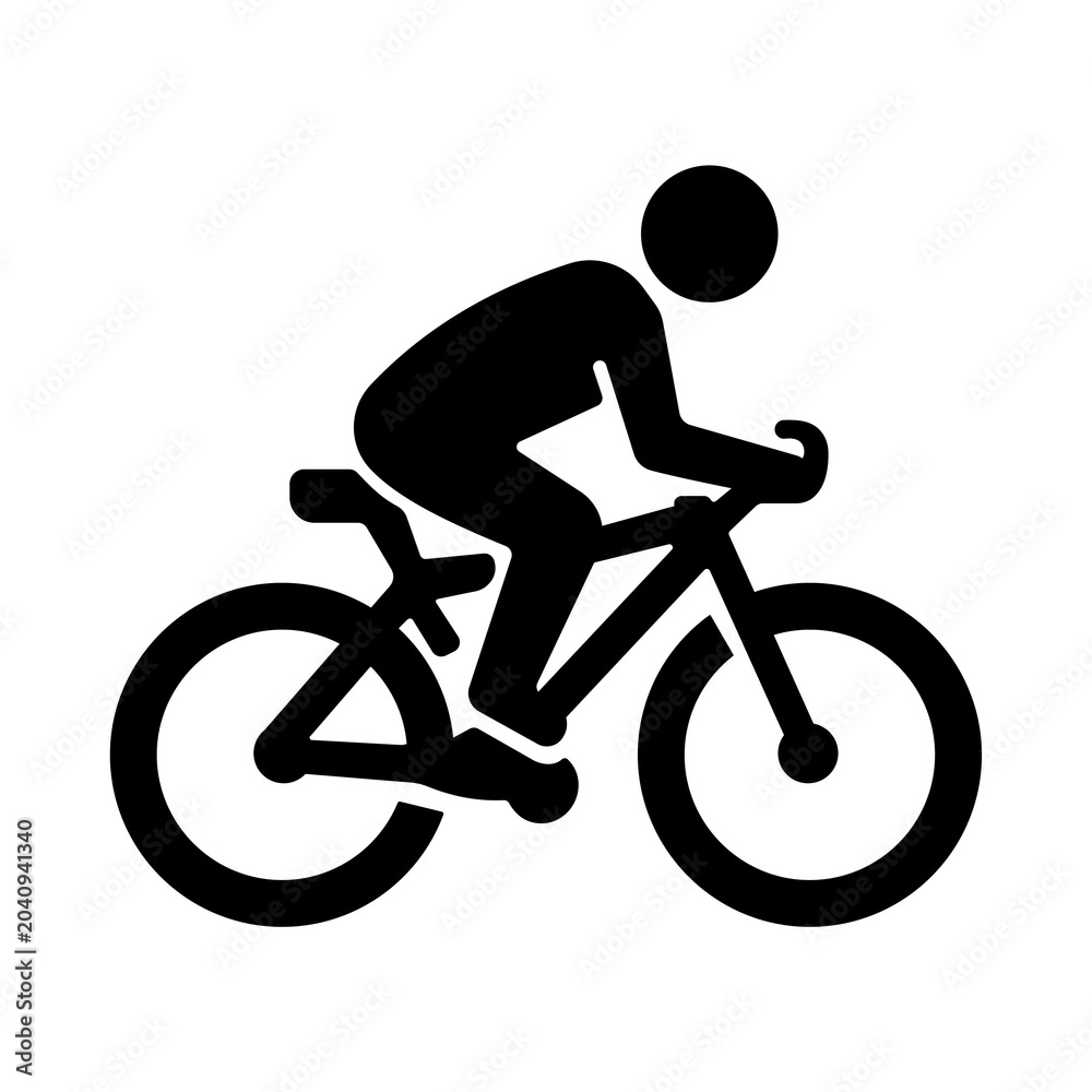 Obraz premium Cyclist silhouette riding mountain bike professional athlete symbol flat vector illustration of person on bicycle in motion activity exercise healthy lifestyle outdoor hobby.