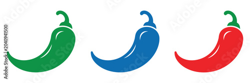 Bild auf Leinwand Chili pepper icon set featuring colorful spicy food symbols, hot vegetable graph