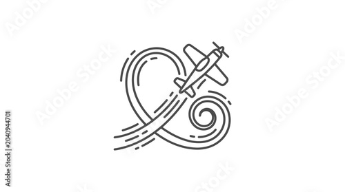 Konstfotografi Propeller plane performing loop maneuver line art illustration.